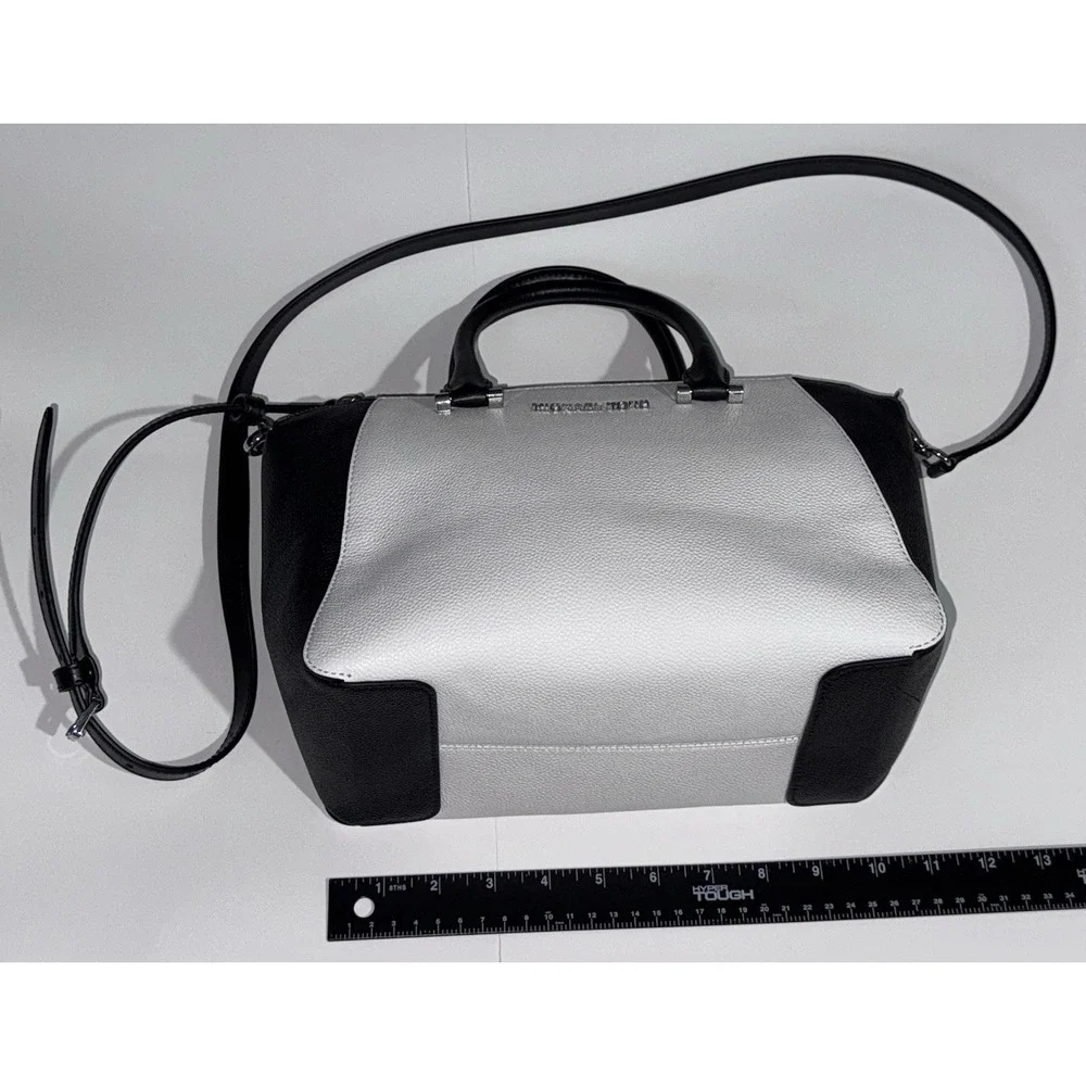 Michael Kors MK Nolita Medium Satchel Purse Crossbody Bag White Black $348